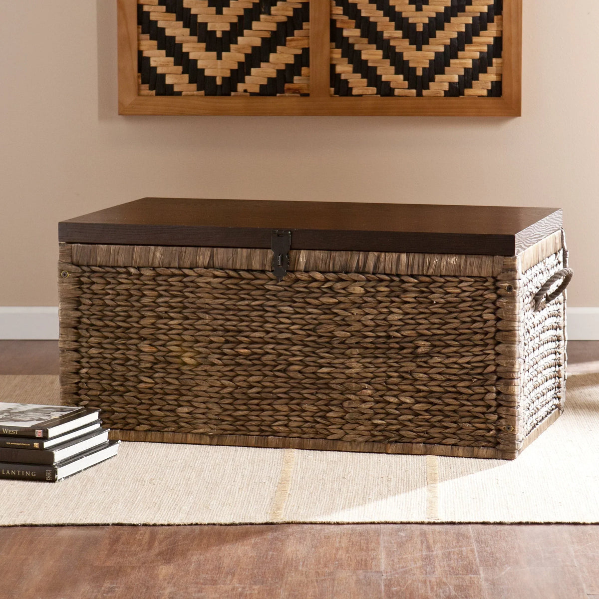2026 NewSamford Water Hyacinth Storage Trunk, Blackwashed with Espresso