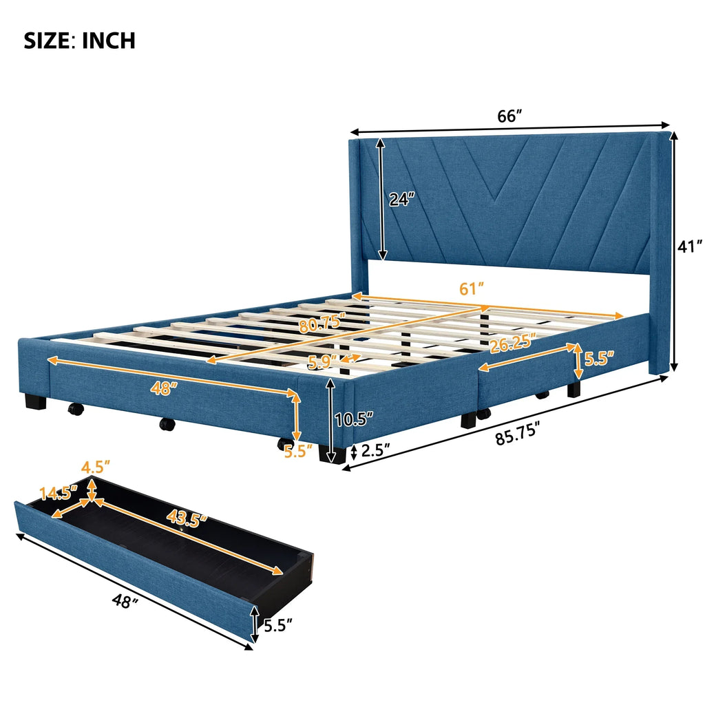 2026 NewSesslife Queen Bed Frame with Storage, New Upgraded Linen Upholstered Platform Bed with 3 Drawers, Queen Size Storage Bed with Headboard and Wooden Slats, No Box Spring Needed, Holds 500lbs, Beige