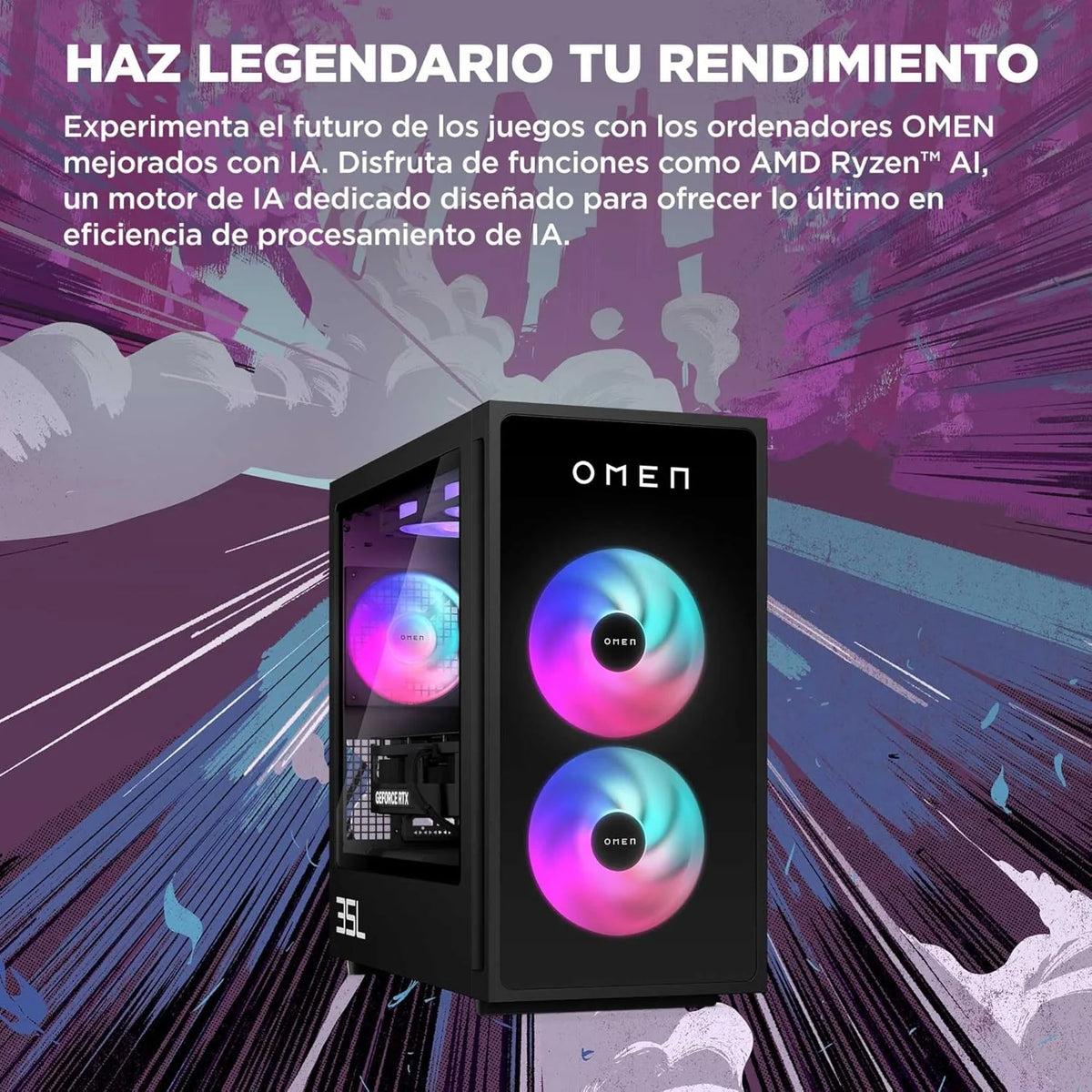 2026 HP Ordenador sobremesa Gaming OMEN 35L GT16-0067ns (Procesador AMD Ryzen 7 8700F, 32GB RAM DDR5, 1TB SSD PCIe Gen4, NVIDIA GeForce RTX 5070 12GB, FreeDOS) - Negro