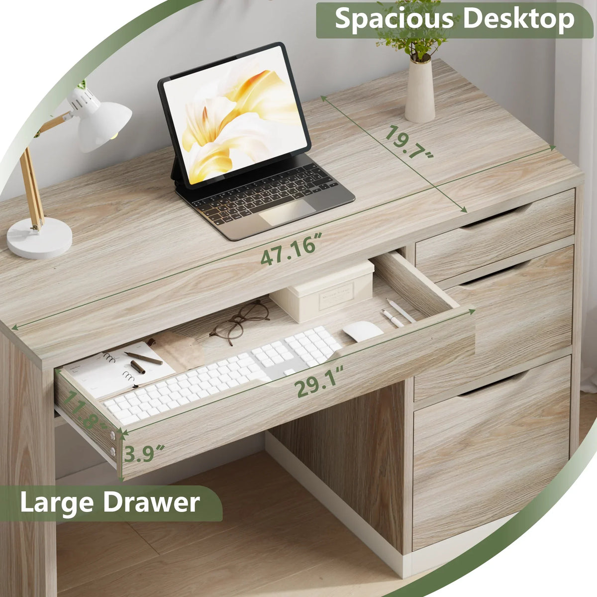 2026 NewDreamCurship White Desk with Drawers, Modern Computer Desk with File Drawers, Home Office Study Writing Desk with Storage, White