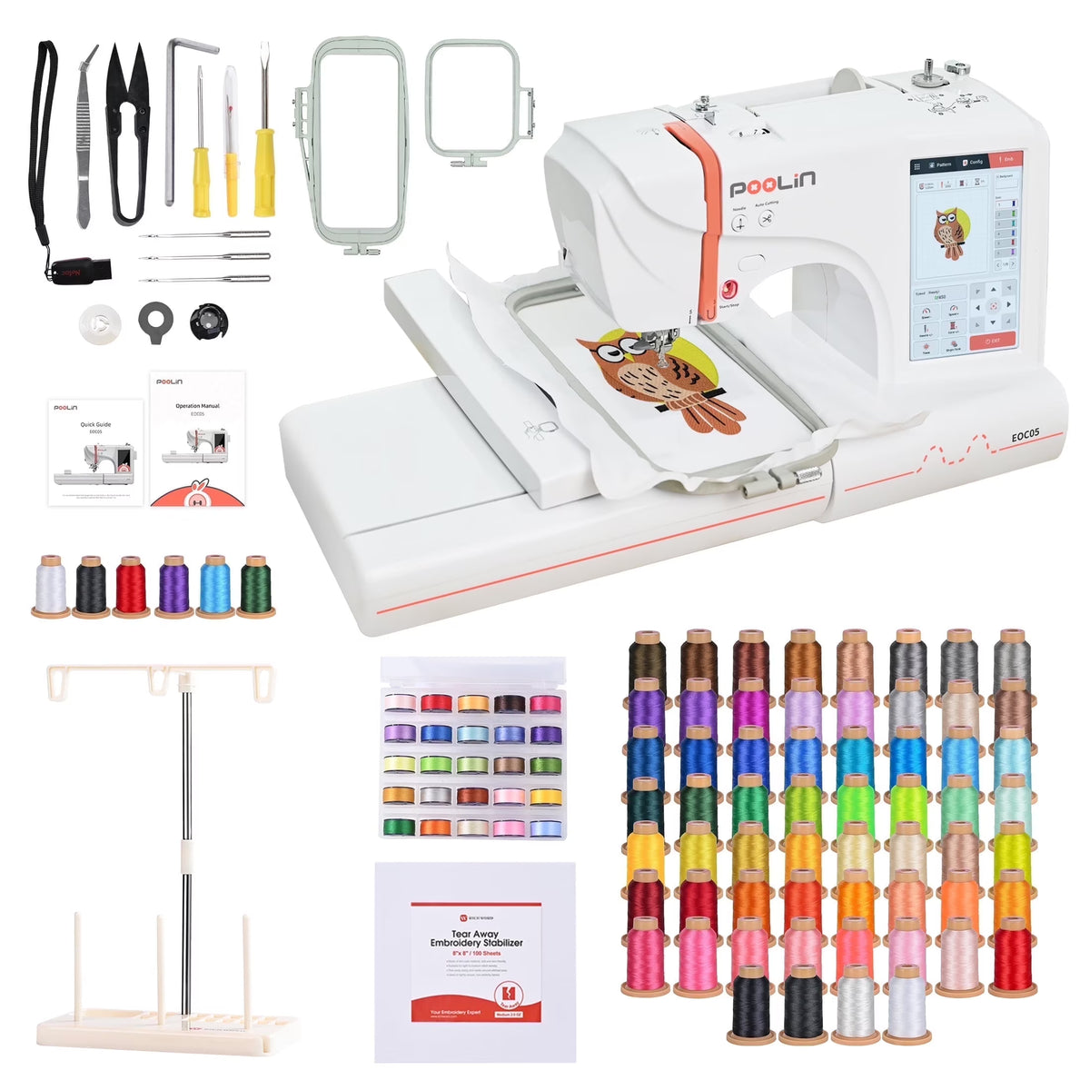 2026 NewPoolin EOC05 Embroidery Machine 4x9.25" Area, 7" Touch Screen with kit