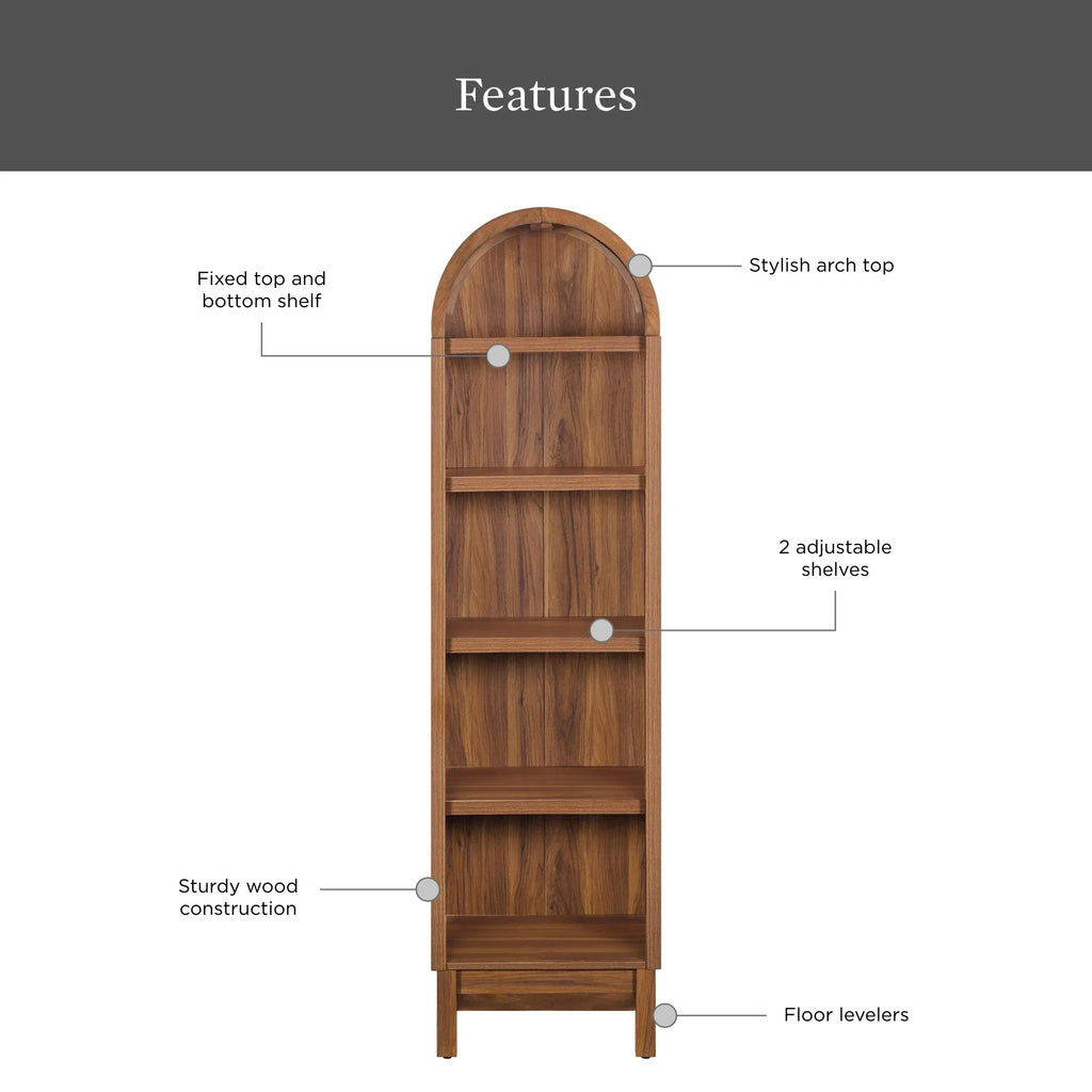 2026 NewBetter Homes & Gardens Juliet Narrow Arch Bookcase, Rich Black and Light Honey