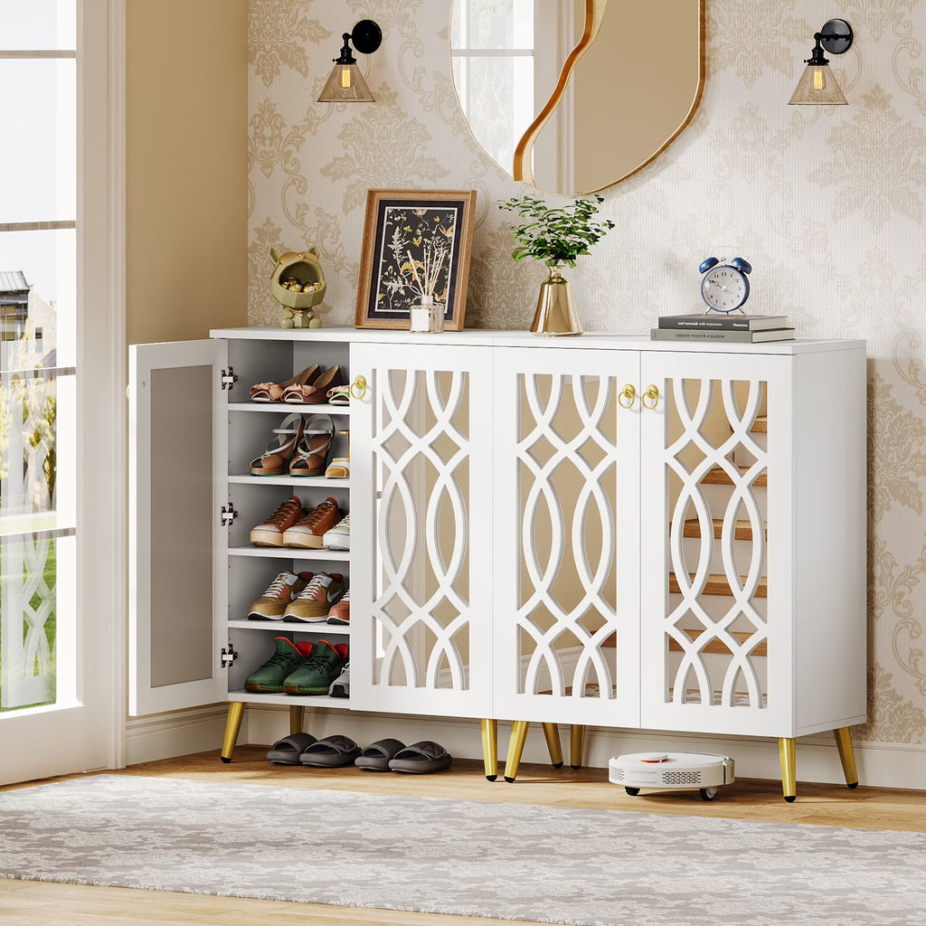2026 NewTribesigns Large Wooden Freestanding 25-Pair Shoe Rack Closet Storage Cabinet for Entryway, Bedroom