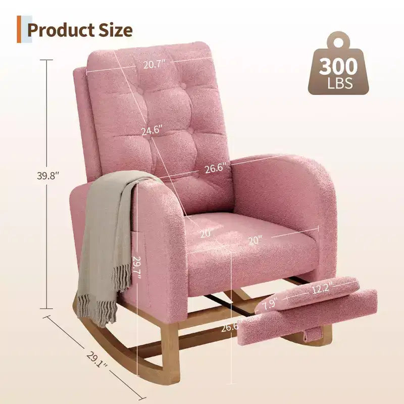 2026 Sillón mecedora deslizante tapizado con bolsillo lateral, estructura de madera, 1 plaza