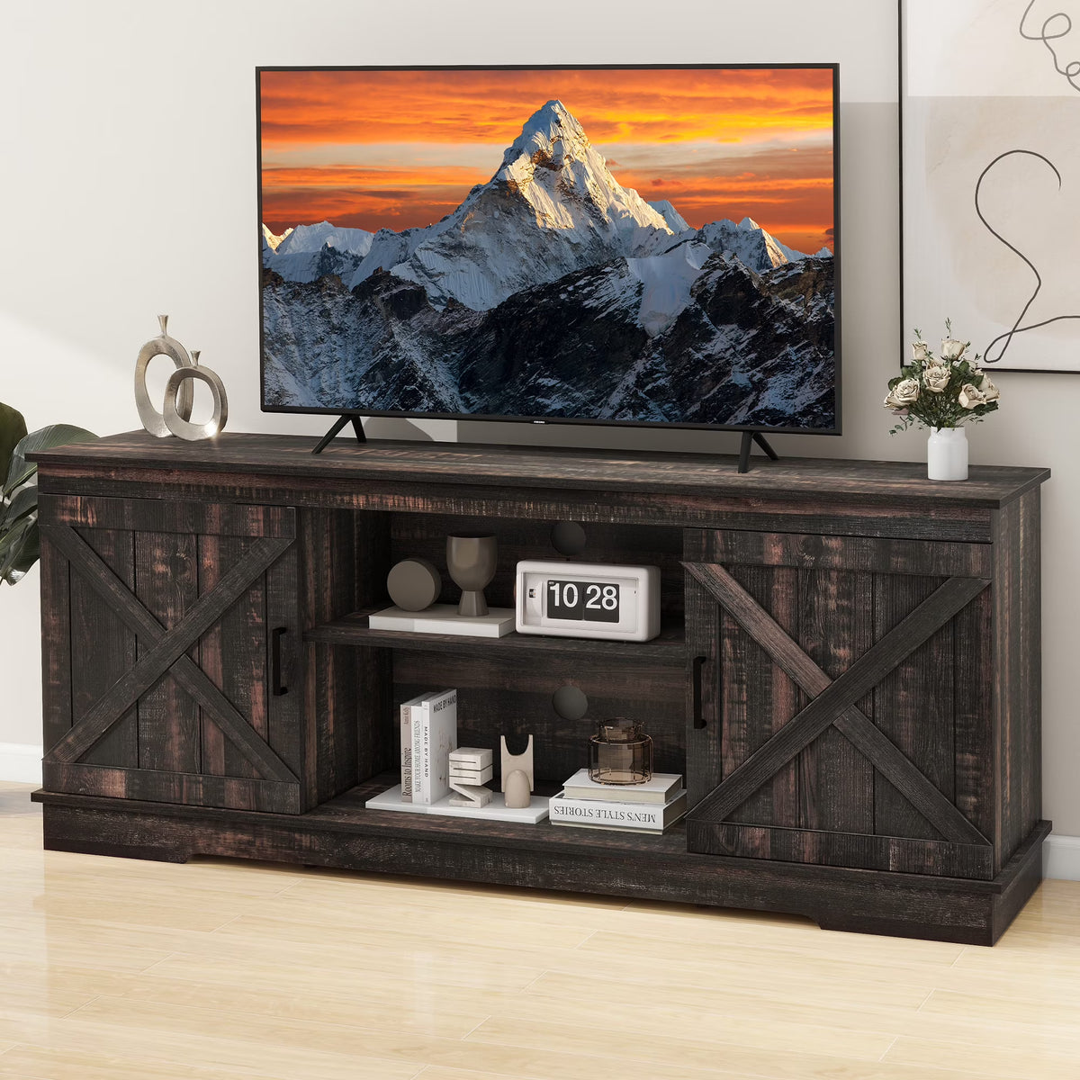 2026 NewDextrus Farmhouse TV Stand for 65 inch TV, Entertainment Center for Living Room, TV Media Console Cabinet, Grey Wash