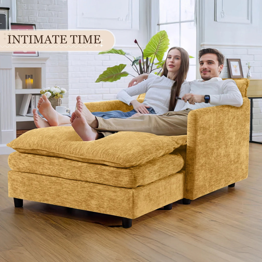 2026 NewMuumblus Oversized Lounge Chair with Ottoman, Cloud Accent Armchair for Living Room, Beige Chenille