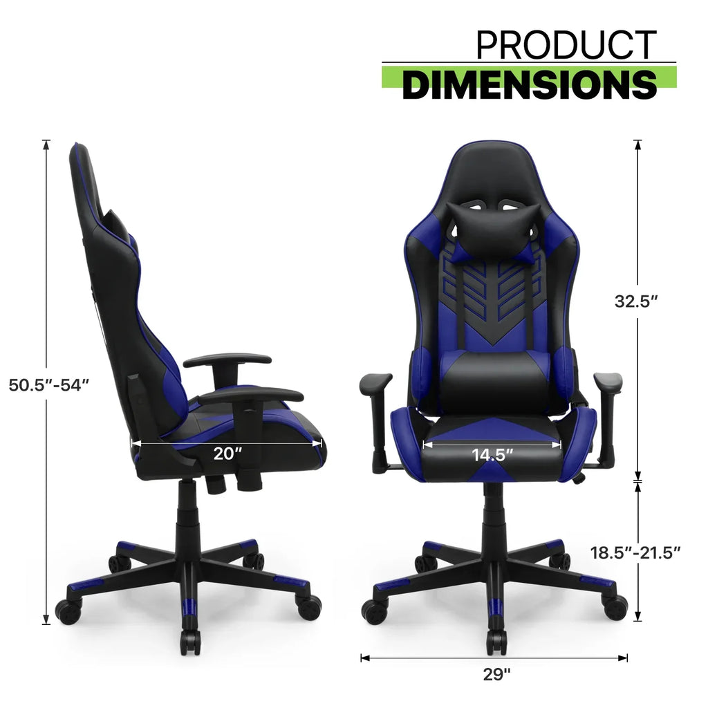 2026 NewMagshion Ergonomic Gaming Chair, Comfortable Gaming Chair, Computer Chair Leather Desk Chair Adjustable Swivel Gaming Office Chair, Blue