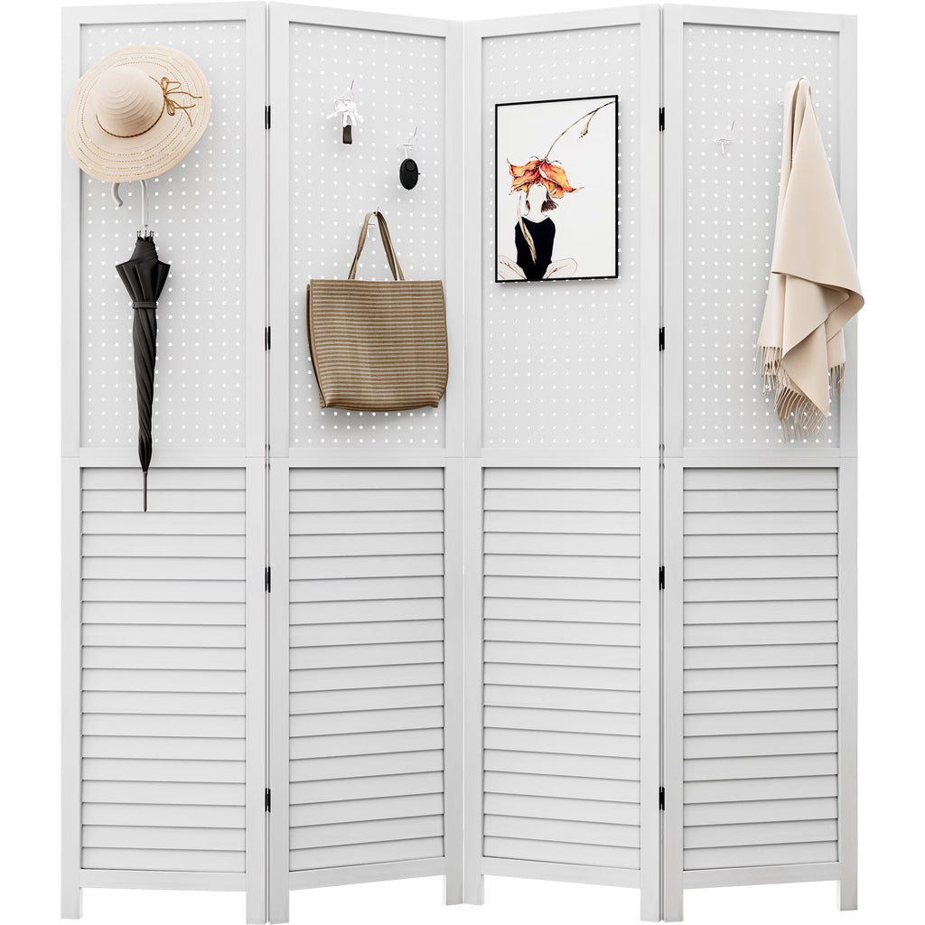 2026 NewDextrus Room Divider, 4 Panel Folding Privacy Screens with Pegboard Display, Freestanding Portable Privacy Screen Room Partition for Jewelry, Craft Show, Retail, Living Room, Bedroom