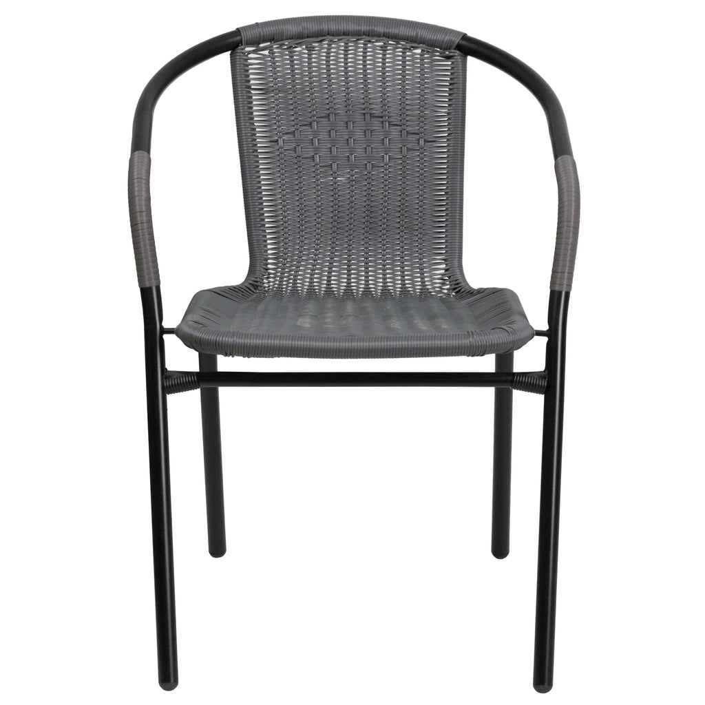 2026 NewEmma + Oliver Indoor/Outdoor Stacking Rattan Restaurant Patio Chairs, Set of 2, Gray