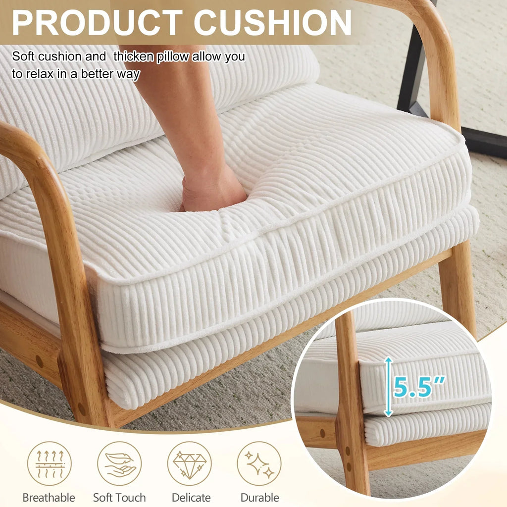 2026 NewKtaxon Accent Chair Corduroy Upholstered Armchair, Reading Club Chair with Pillow and Solid Wood Frame for Living Room Bedroom Furniture Off White