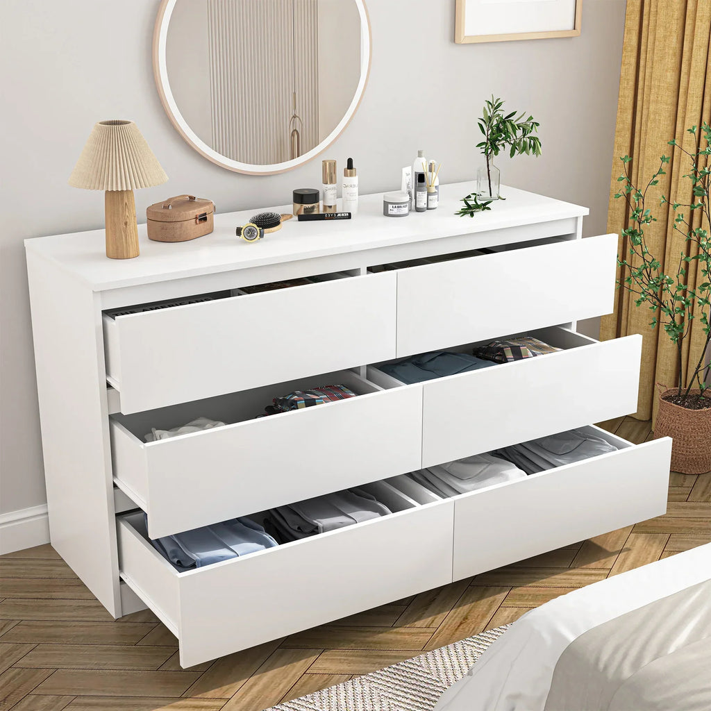 2026 NewResenkos Modern Mid Century 6 Drawer Wide Dressers Chests for Bedroom, Chest of Drawer Organizer Grey