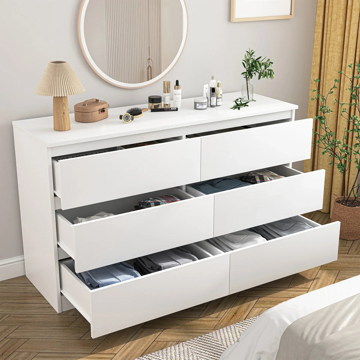 2026 NewResenkos Modern Mid Century 6 Drawer Wide Dressers Chests for Bedroom, Chest of Drawer Organizer Grey