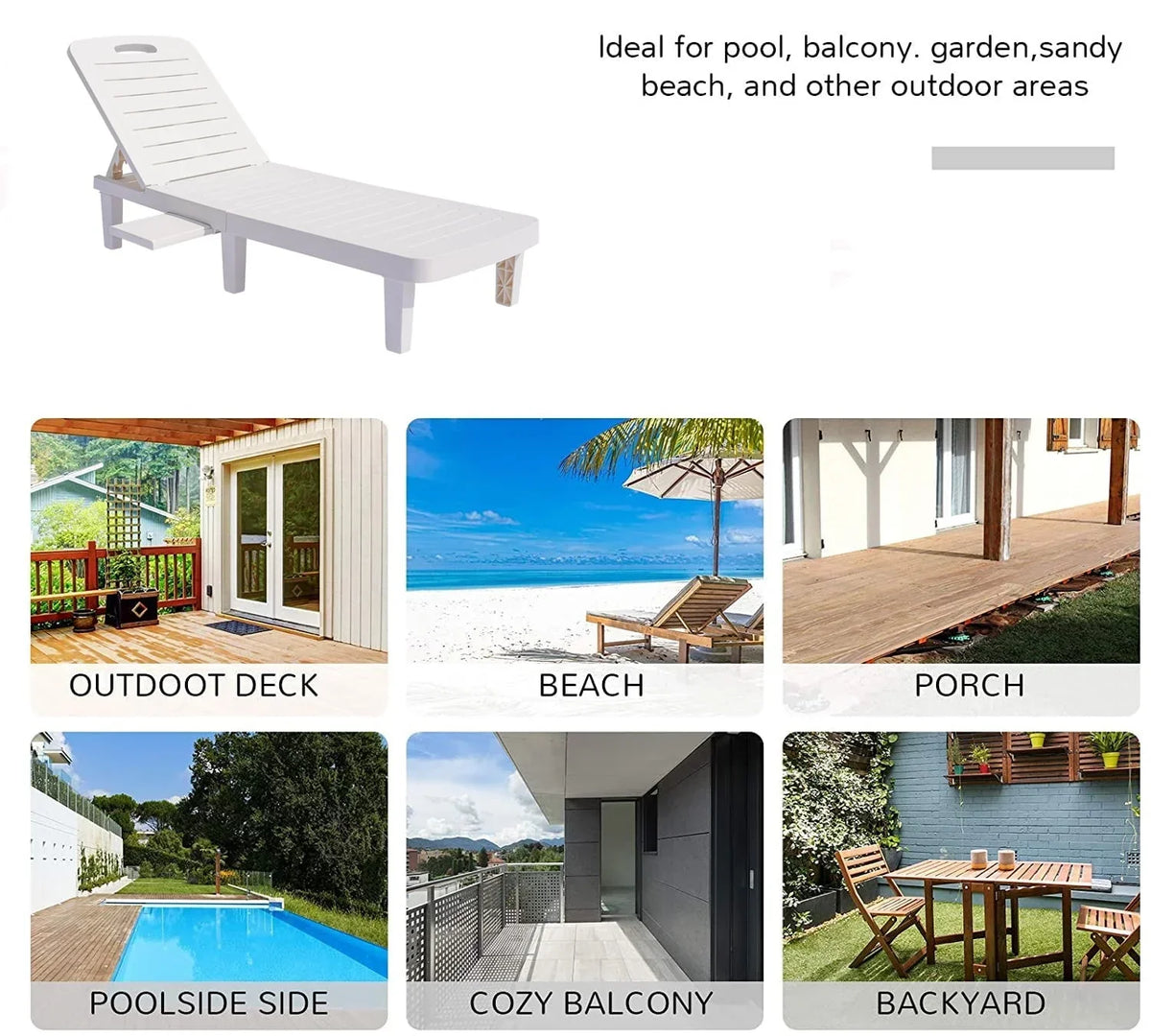 2026 NewPatio Lounge Chair Set of 2, Adjustable Chaise with Side Table, Outdoor Lounger Recliner for Poolside, Patio, Backyard, Wood Texture Design | Waterproof | Easy to Assemble | Max Weight 330 lbs White