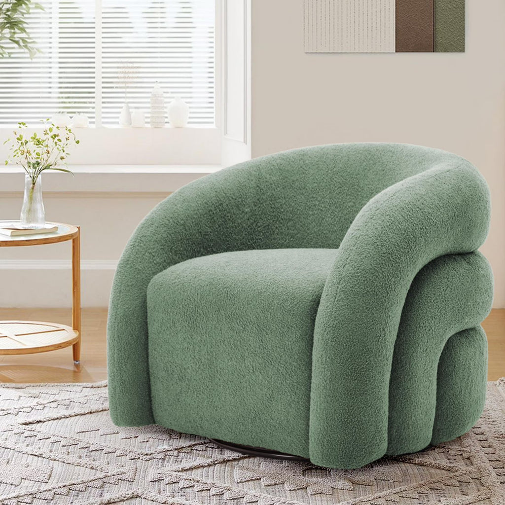 2026 New360" Swivel Accent Chair for Living Room, Boucle Barrel Armchair Single Sofa Chair Reading Chair, Sage Green