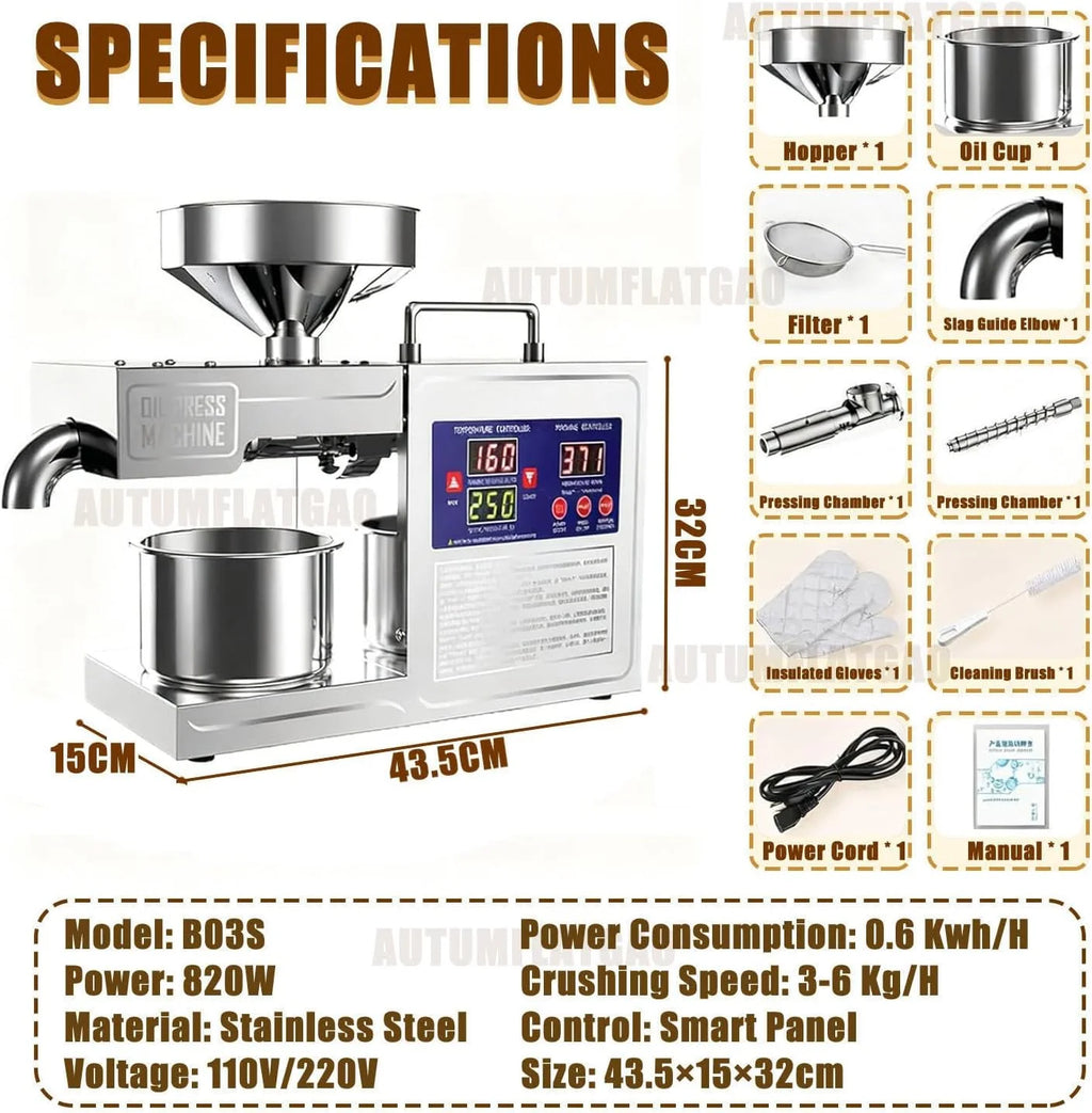 2026 Prensa Aceite Oliva Automática De 820W, Maquina Cortar Aceitunas En Frío Y Caliente para El Hogar, Extractor De Aceite Eléctrico para Aceitunas, Cacahuetes, Sésamo, Soja Y Nueces