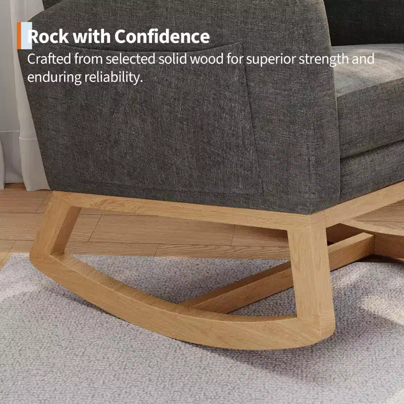 2026 Sillón mecedora deslizante tapizado con bolsillo lateral, estructura de madera, 1 plaza