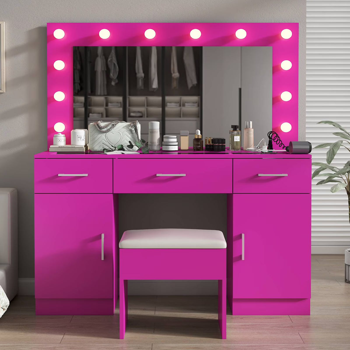 2026 NewKtaxon Large Makeup Vanity, Vanity Table Set w/ Visible Glass Top w/ Charging Station, White