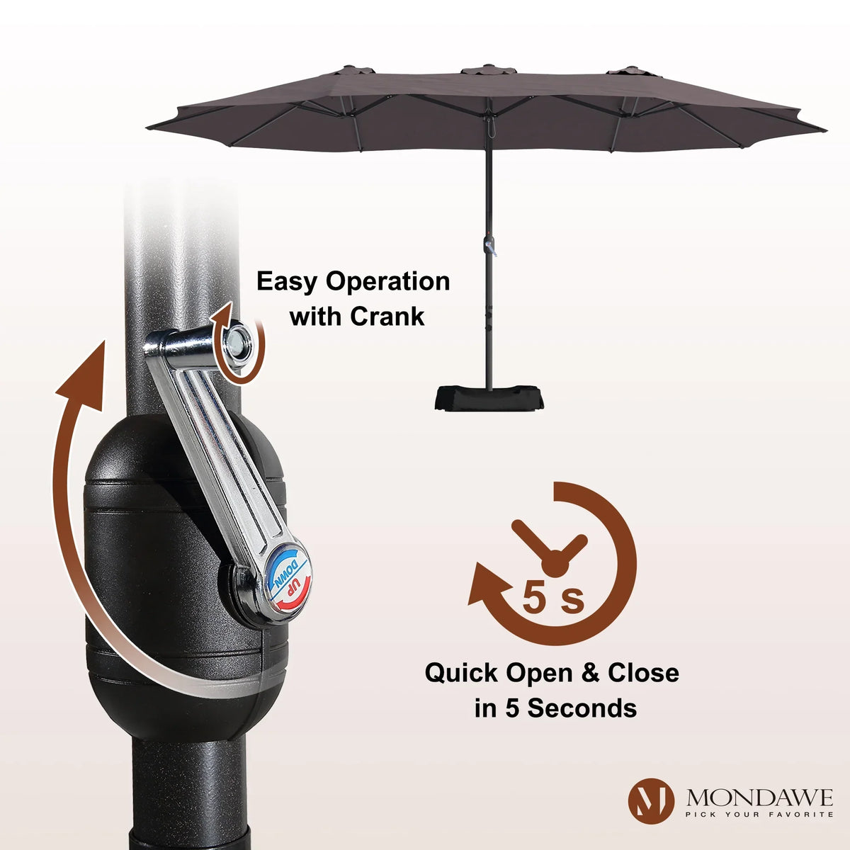 2026 NewMondawe 15ft Patio Umbrella Rectangular Outdoor Market Umbrella with Base and LED Lights Beige