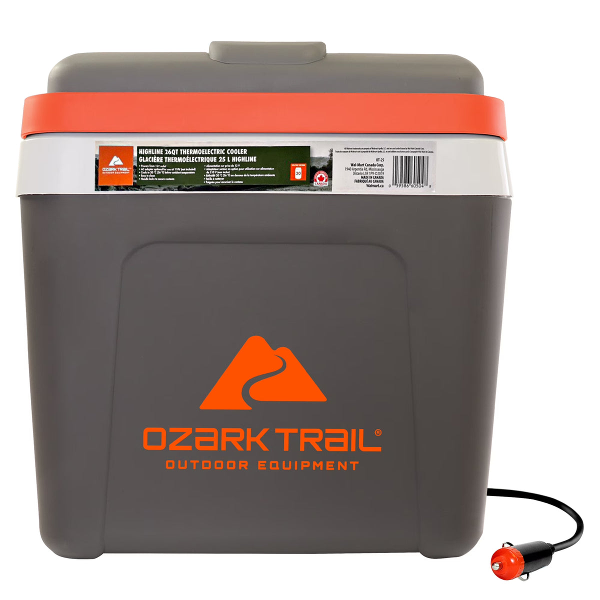 2026 NewOzark Trail 26QT electric Cooler 12V Portable Travel Beach Camping Picnic Insulated Cooler 30 Cans Iceless 24L, Grey
