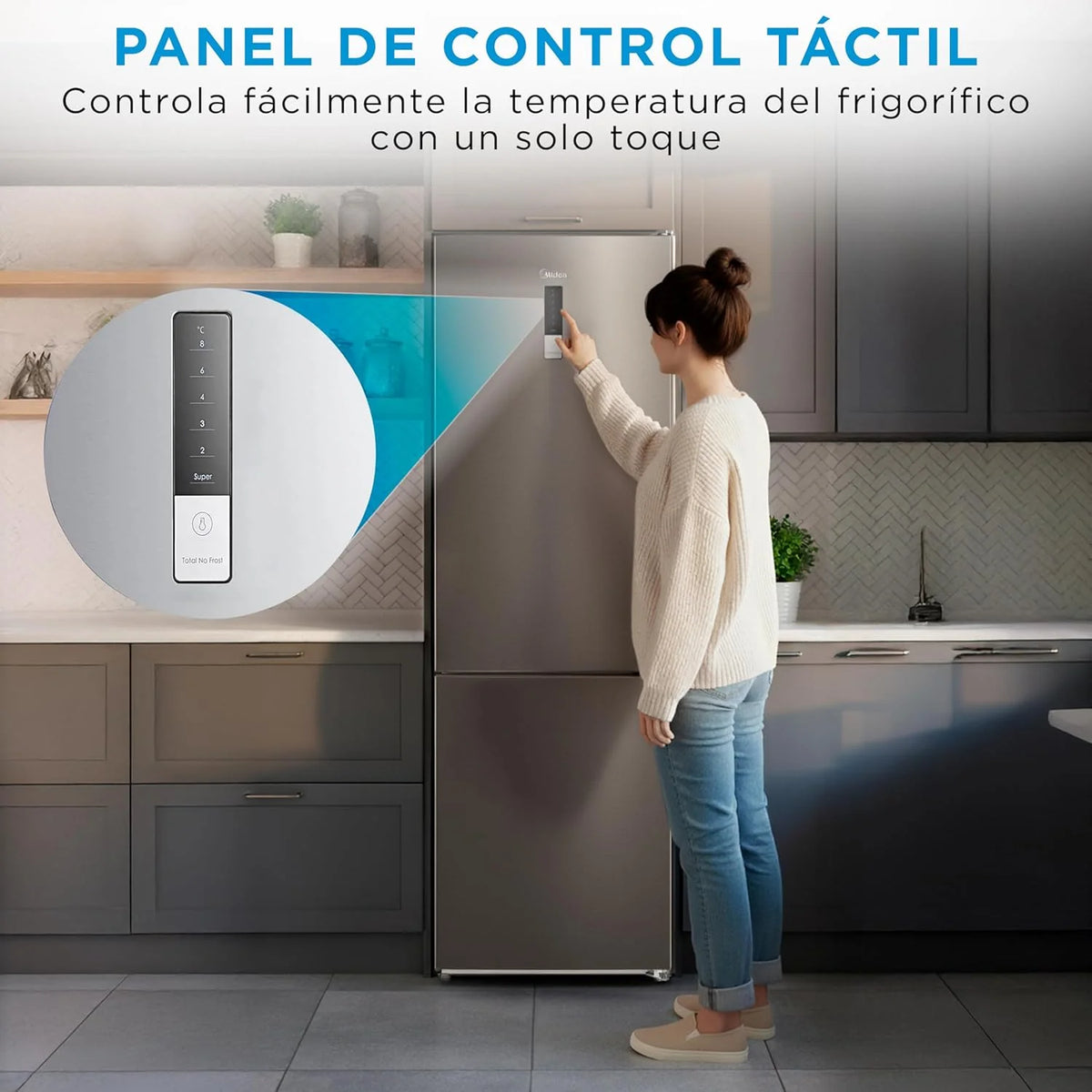 2026 Midea Frigorífico Combi No Frost | 60 cm ancho x 188 alto cm | Inox | Nevera libre instalación 224 L 86 L Congelador - Refrigerador de bajo consumo con congelador vertical