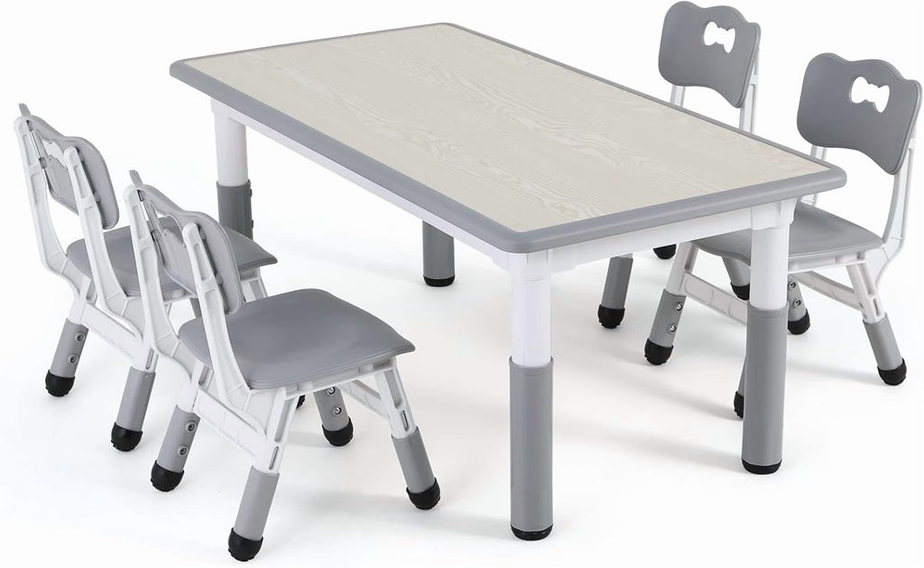 2026 NewLAZY BUDDY Kids Table and 4 Chairs Set, Height Adjustable Toddler Desk with Graffiti Desktop, Kids Activity Table Set for Daycare, Home