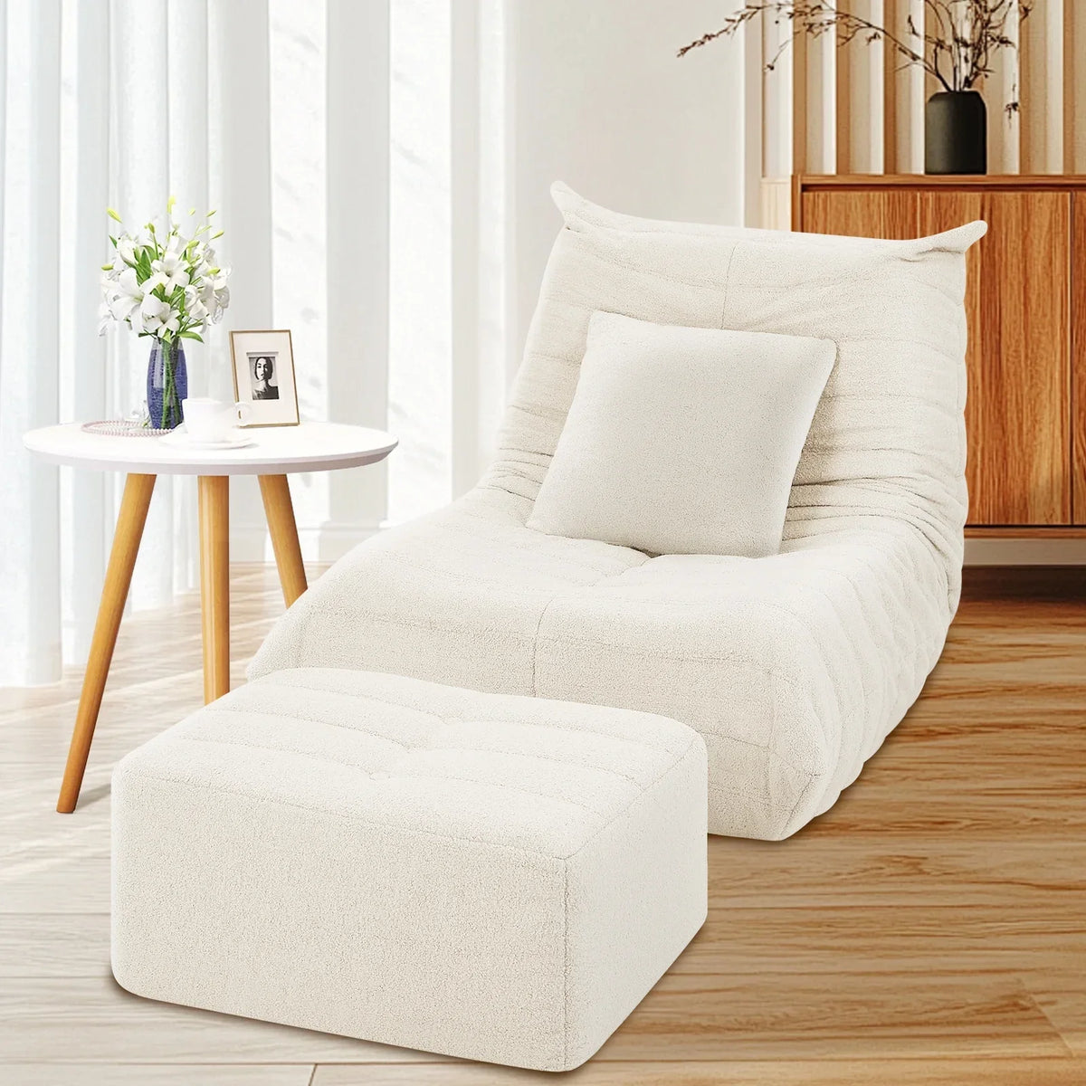 2026 NewVFD Bean Bag Chairs for Adults, Beanbag Chair with Ottoman Lounge Sofa Memory Foam Comfy Reading Chair for Bedroom & Living Room, Lazy Floor Sofa Couch