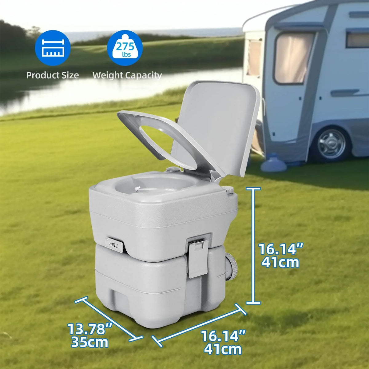 2026 NewDextrus 5.3 Gallon Portable Toilet With Detachable Tank, Double Outlet Water Spout, Press Flush Pump, Travel RV Potty for Camping, Boating, Hiking, Trips, White&Gray
