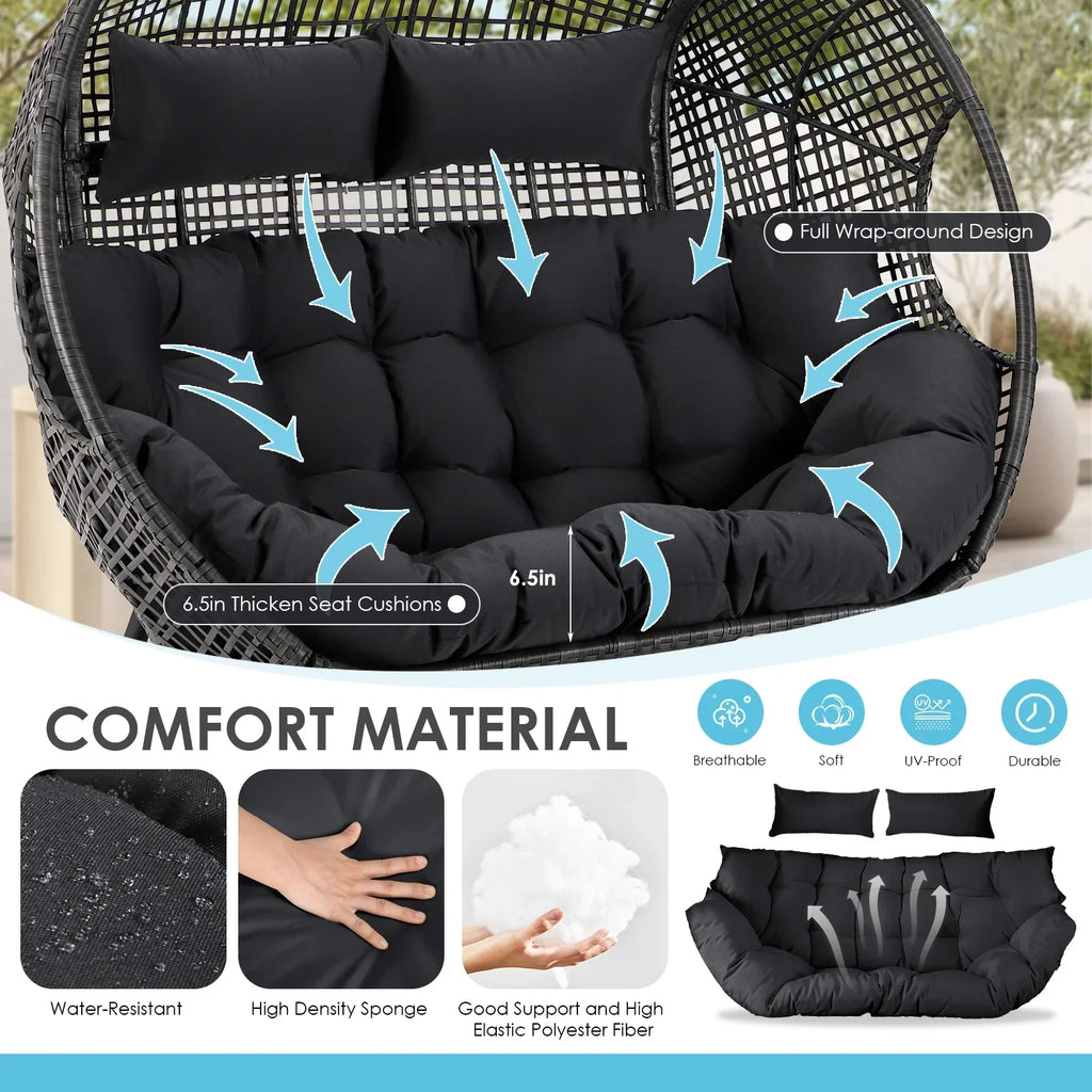 2026 NewRADIATA Double Egg Chair for 2 Person, Oversized Wicker Loveseat with Thick Cushions, 680 lbs Capacity, Indoor Outdoor Stationary Patio Lounge Chair for Balcony, Garden, Beige