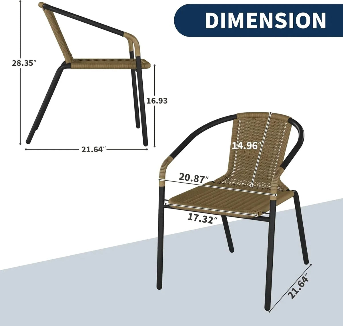 2026 NewELPOSUN Outdoor Dining Chairs Set of 6, Wicker Patio Chairs with Metal Frame, Rattan Indoor-Outdoor Chairs for Bistro, Deck, Backyard, Porch, Restaurant Stack Chair 6 Pack (Black)