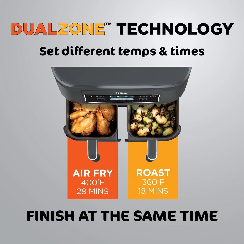 2026 NewNinja Foodi 4 in1 8-Quart. 2 Basket Air Fryer with DualZone Technology Air Fry, Roast, and More, DZ100WM
