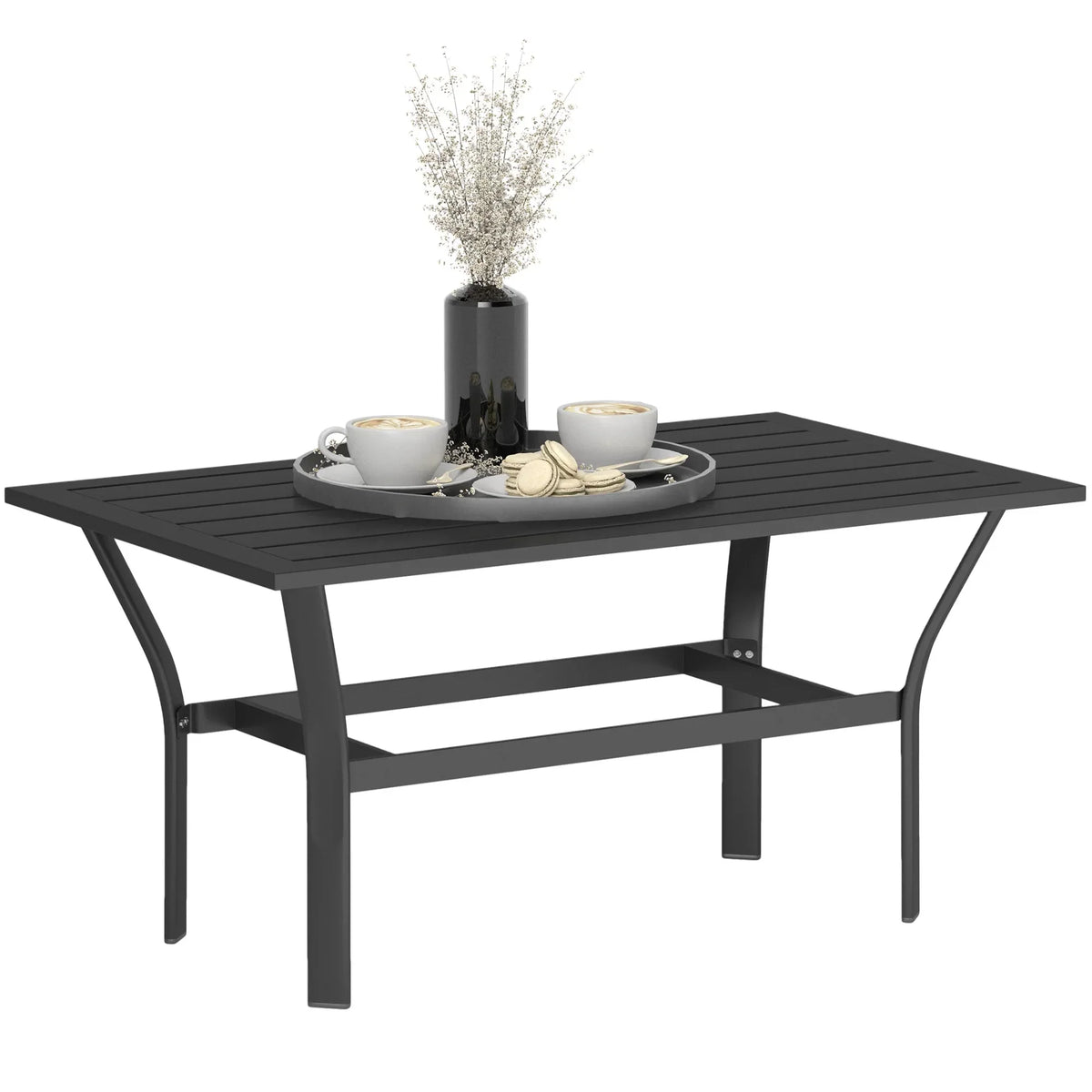 2026 NewOutsunny Outdoor Coffee Table, All-Weather Rectangle Patio Coffee Table with Slatted Tabletop for Outside, Patio, Brown