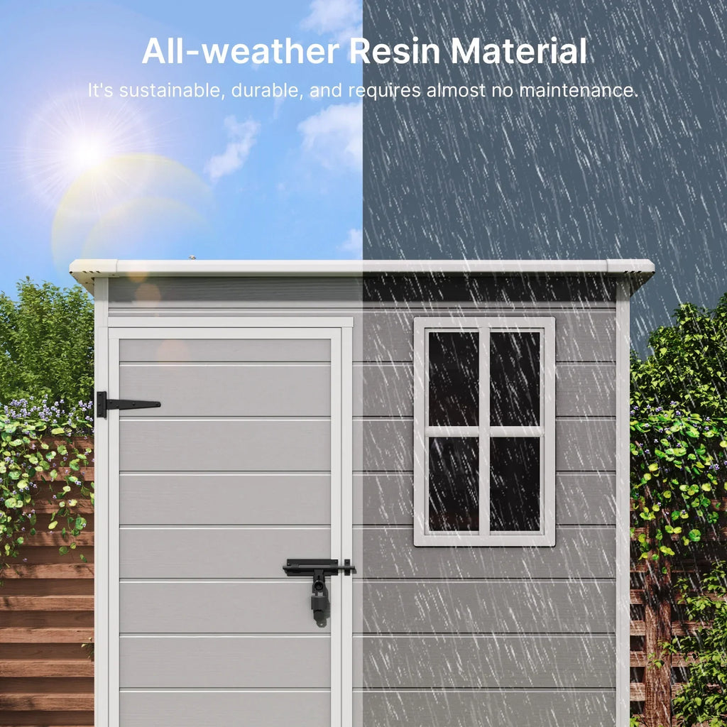 2026 NewLofka Resin Outdoor Storage Shed,5'x3' Storage Shed, Plastic Shed with Thick Resin Floor, Gray and White