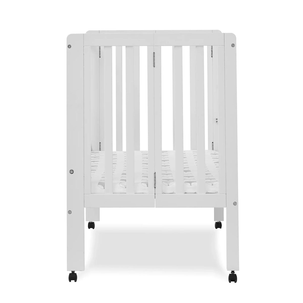 2026 NewDelta Children Lee Portable Folding Mini Crib with 1.5-Inch Mattress - Greenguard Gold Certified, Bianca White