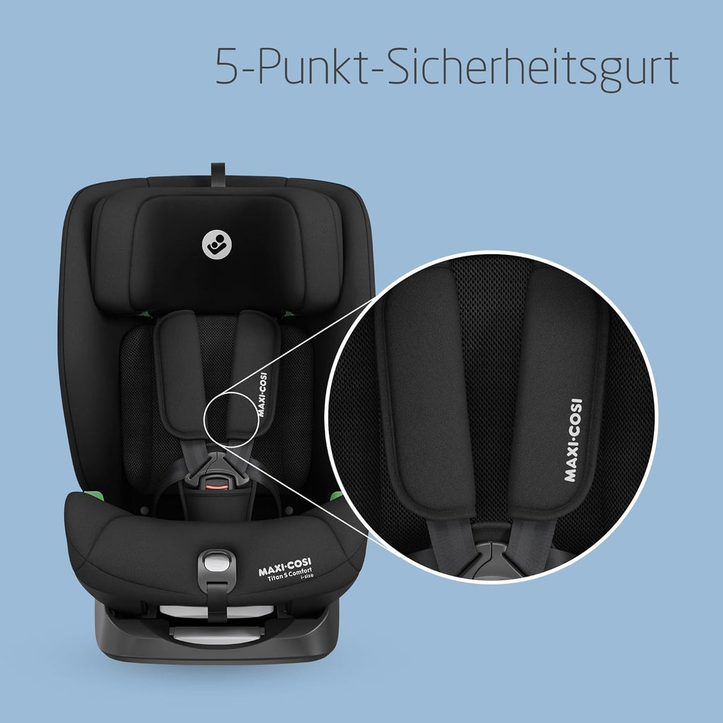 2026 Silla de coche convertible Maxi-Cosi Titan S Comfort i-Size, tejidos transpirables y confortables, de 15 meses a 12 años (76–150 cm), sistema ISOFIX, 5 posiciones de asiento y 13 posiciones de reposacabezas, color negro auténtico.
