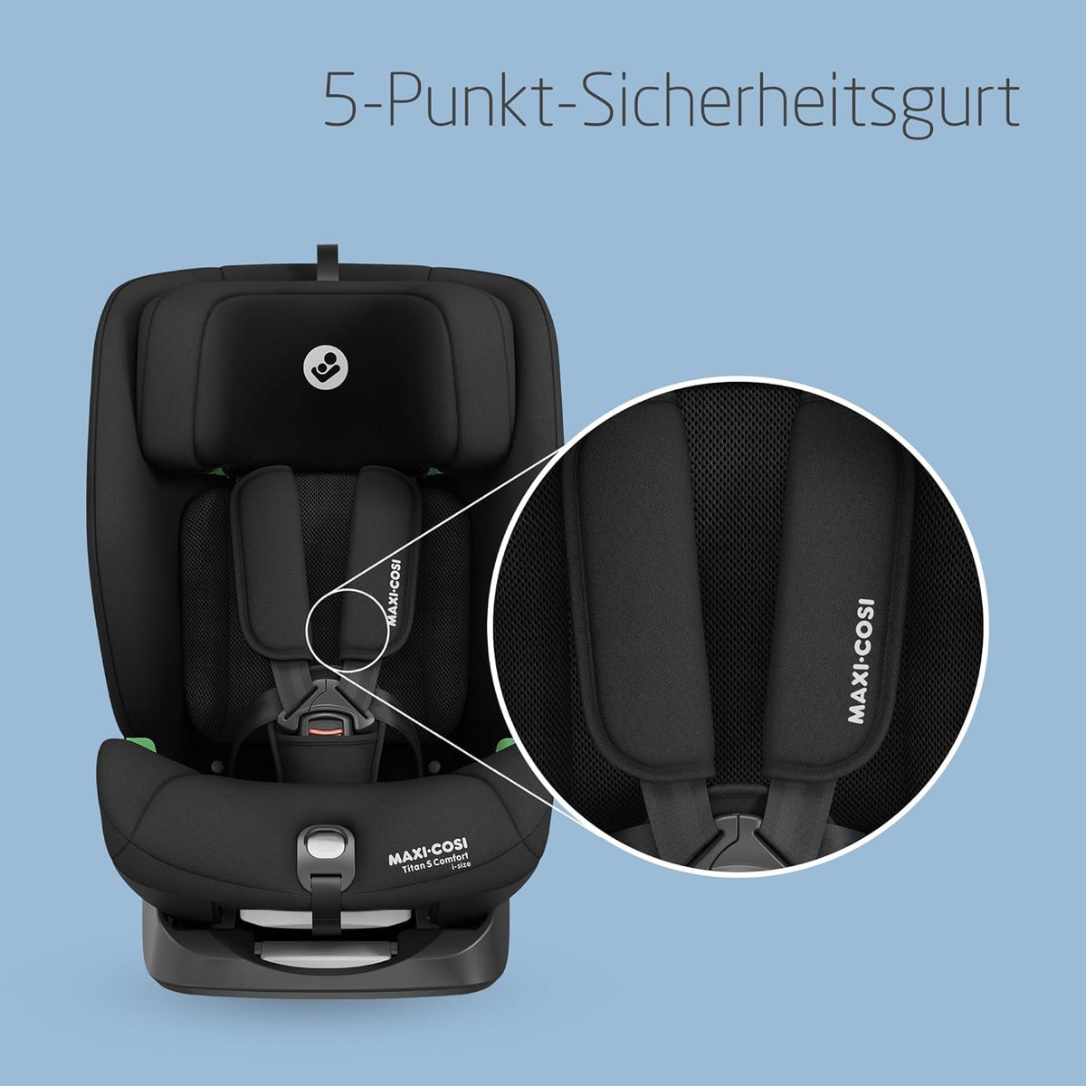 2026 Silla de coche convertible Maxi-Cosi Titan S Comfort i-Size, tejidos transpirables y confortables, de 15 meses a 12 años (76–150 cm), sistema ISOFIX, 5 posiciones de asiento y 13 posiciones de reposacabezas, color negro auténtico.