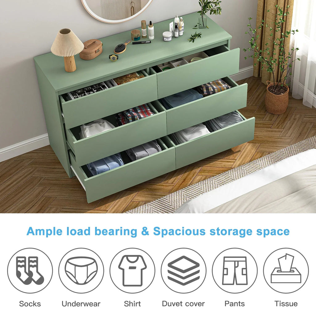 2026 NewResenkos Modern Mid Century 6 Drawer Wide Dressers Chests for Bedroom, Chest of Drawer Organizer Grey