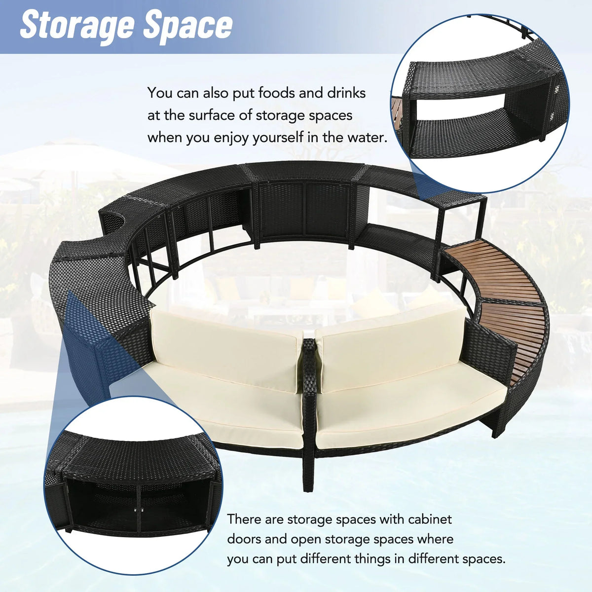2026 NewRound Hot Tub Surround Furniture, Spa Surround Outdoor Rattan Sectional Sofa Set with Mini Sofa, Solid Acacia Wood Hot Tub Storage Surround Patio Furniture Set, Gray Cushion