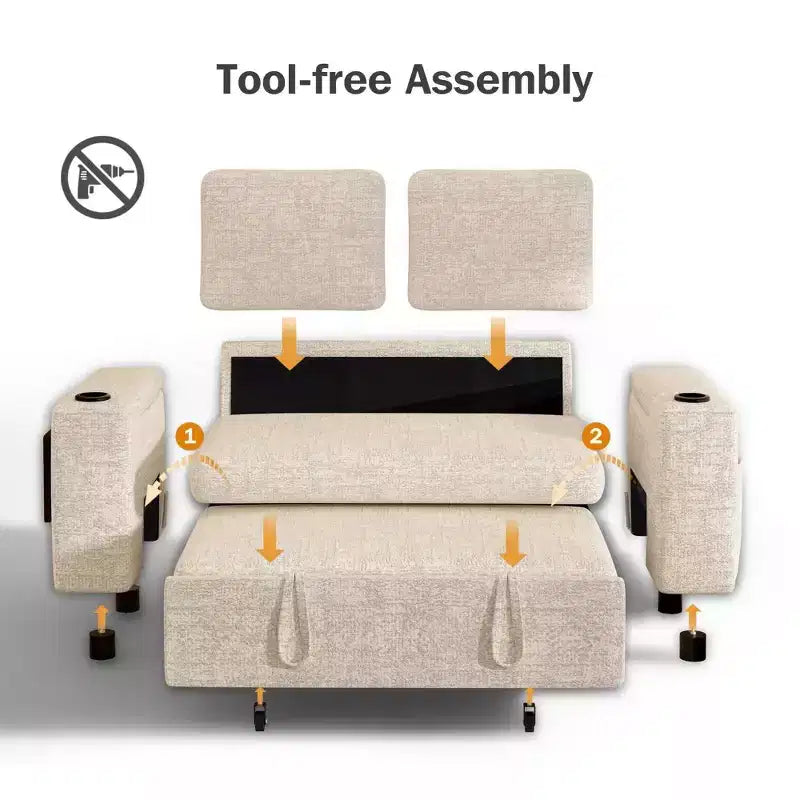 2026 Dyonery Sofá cama 4 en 1 de 65,5" con respaldos ajustables, carga USB/Type-C, portavasos y bolsillos, verde
