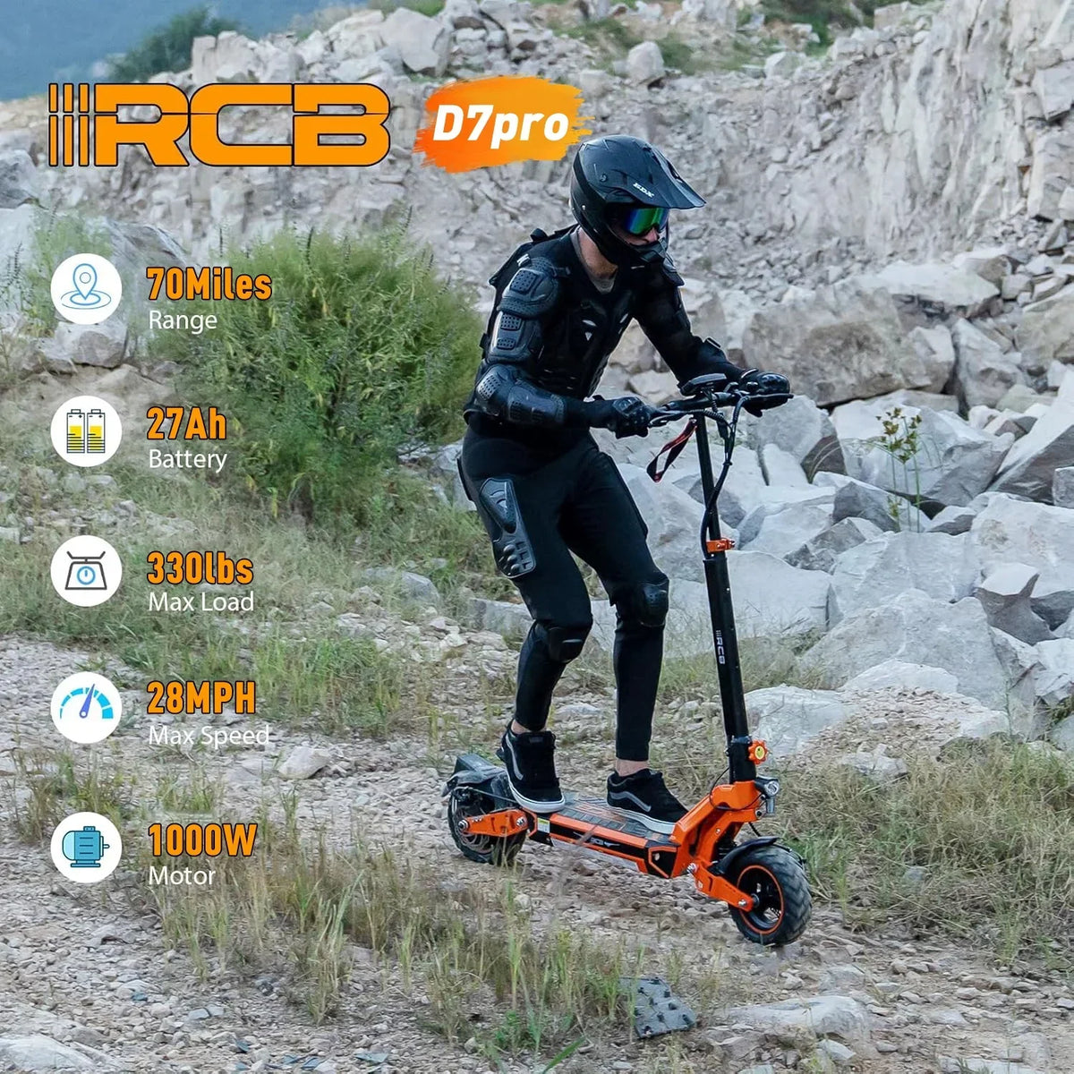 2026 NewElectric Scooter for Adults, Max 70miles Range, 1000W Motor, 48V 27Ah Battery, 10" Anti-Flat Tires, Dual Shocks, APP Control&NFC - RCB D7PRO