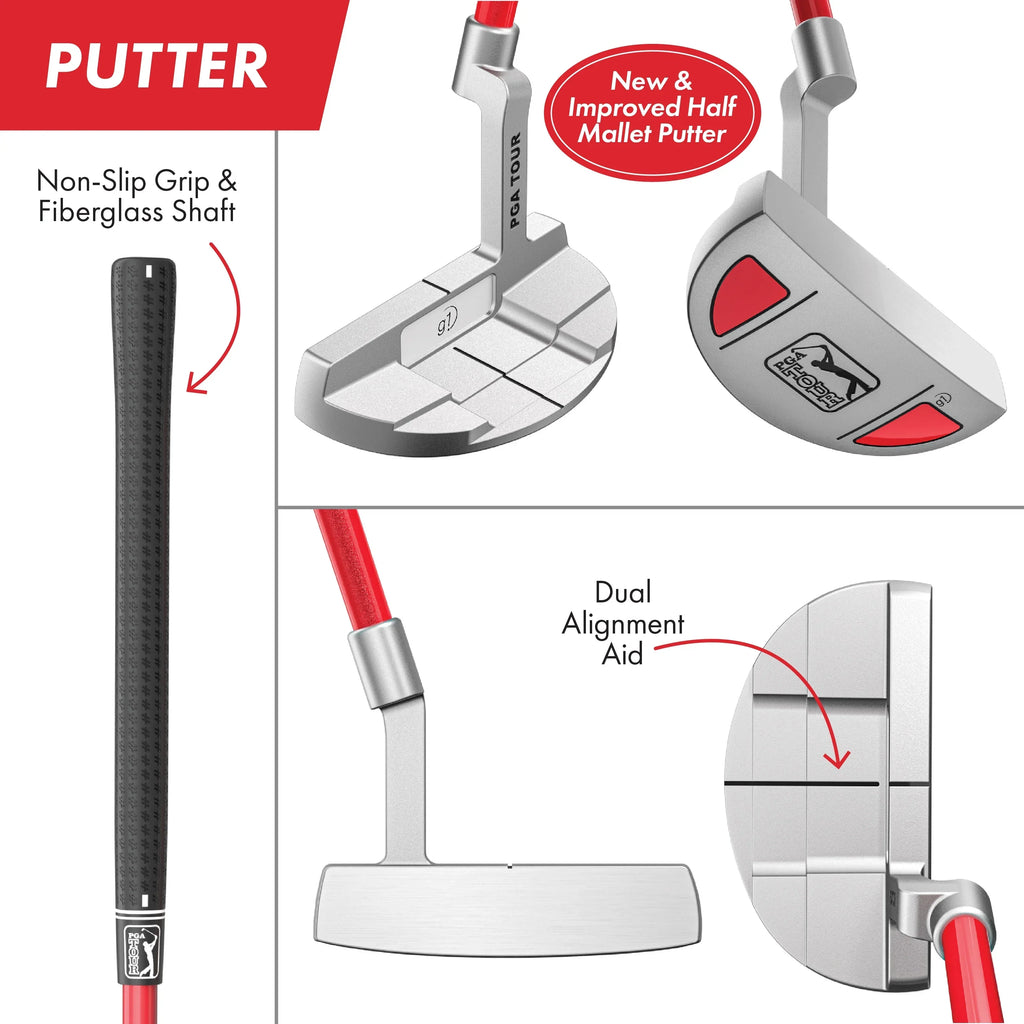 2026 NewPGA Tour Right-Handed 10 Piece Kids Golf Club Stand Bag Set; Player Height 4'8 - 5'2", Ages 8-12