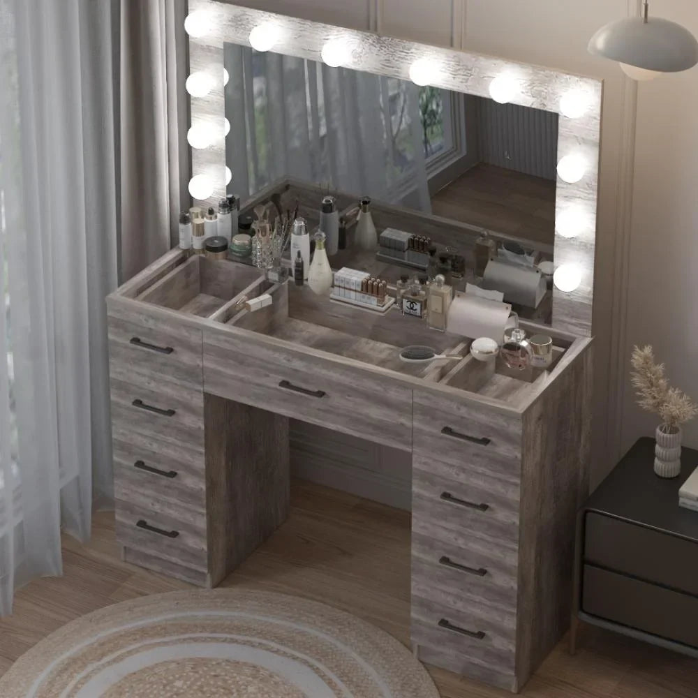 2026 NewKtaxon Large Makeup Vanity, Vanity Table Set w/ Visible Glass Top w/ Charging Station, White