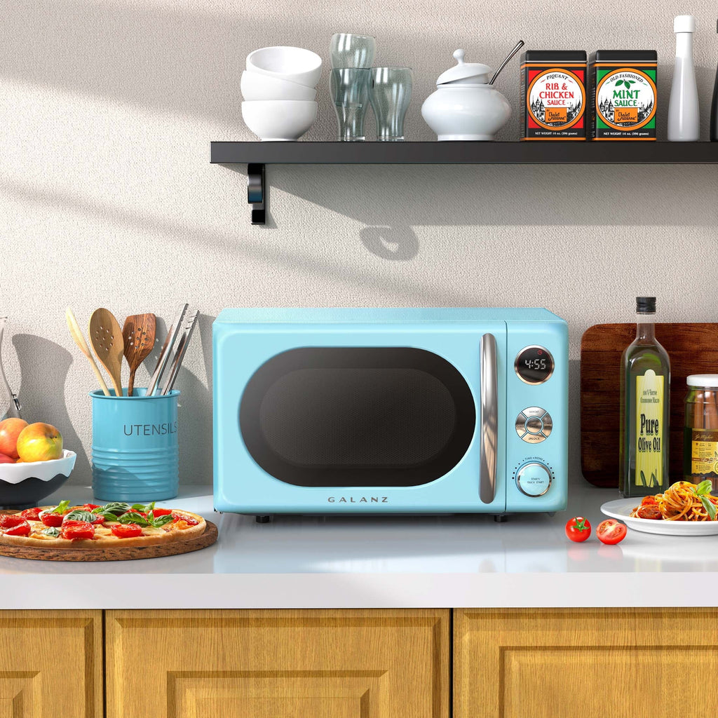 2026 NewGalanz 0.7 Cu ft Retro Countertop Microwave Oven, 700 Watts, Blue, New