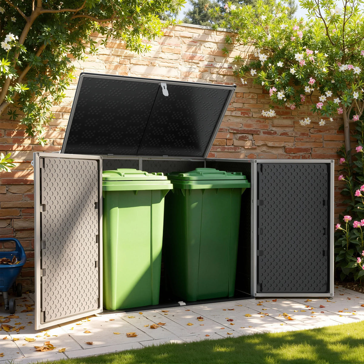 2026 New51 Cu Ft Outdoor Storage Shed, Resin Storage Cabinet with Door & Lock, Multi-Purpose Outdoor Shed for Garbage Cans, Garden Tools, Bikes, Easy to Assemble, Gray