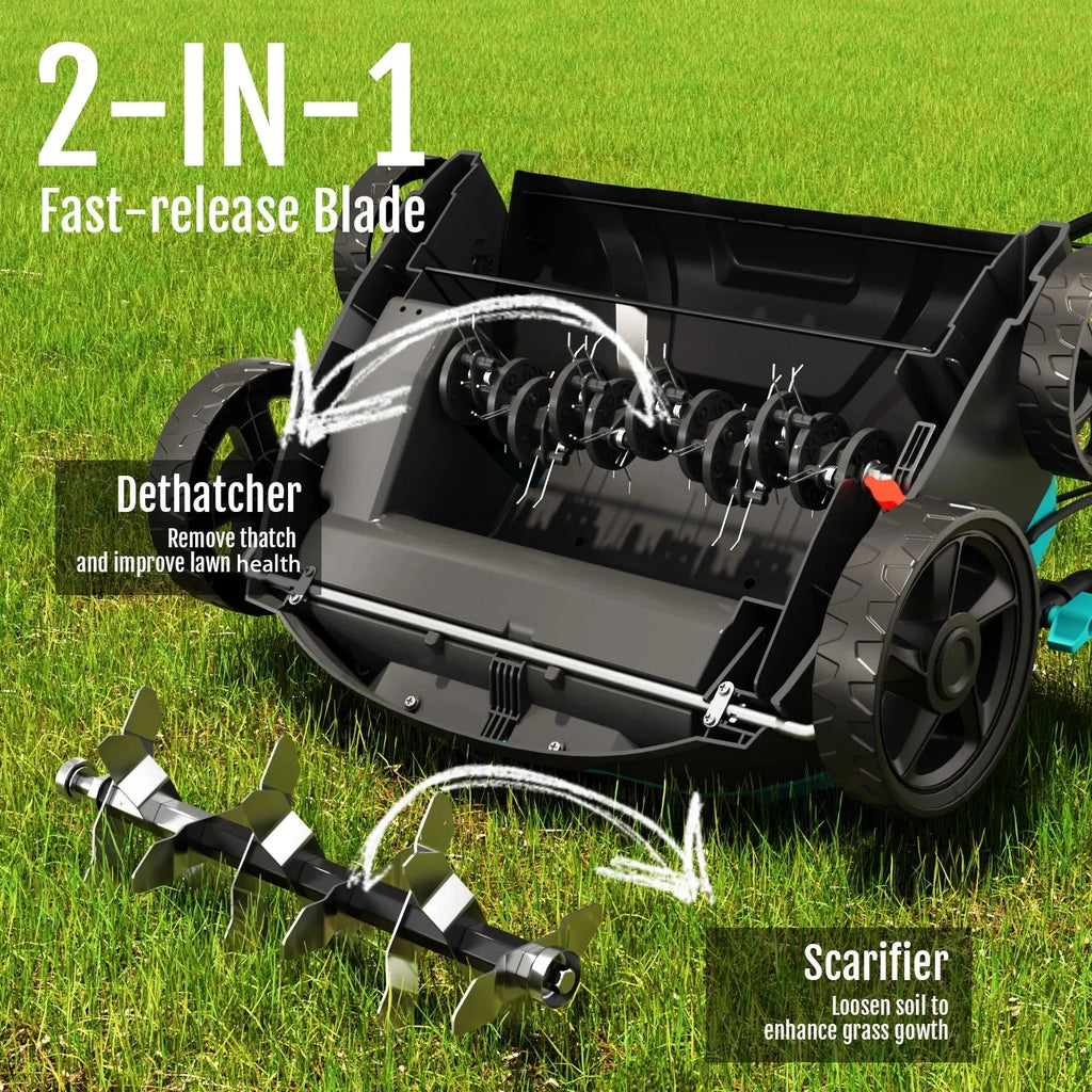 2026 New2-in-1 Scarifier and Dethatcher �C Deep Soil Revitalization with High-Torque Motor, Adjustable Depth Control, Dual Safety Switch & Removable 10.5-Gallon Thatch Bag