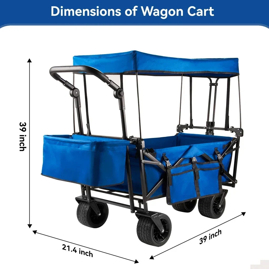 2026 NewVECUKTY Collapsible Garden Wagon Cart with Removable Canopy Black