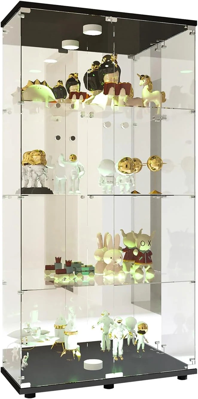 2026 Vitrina Cristal Expositora con Luz, Puerta Cerradura, 4 estantes - Grande Vitrina de Colecciones,Vitrina de pie para Sala Oficina(Espalda Espejo)
