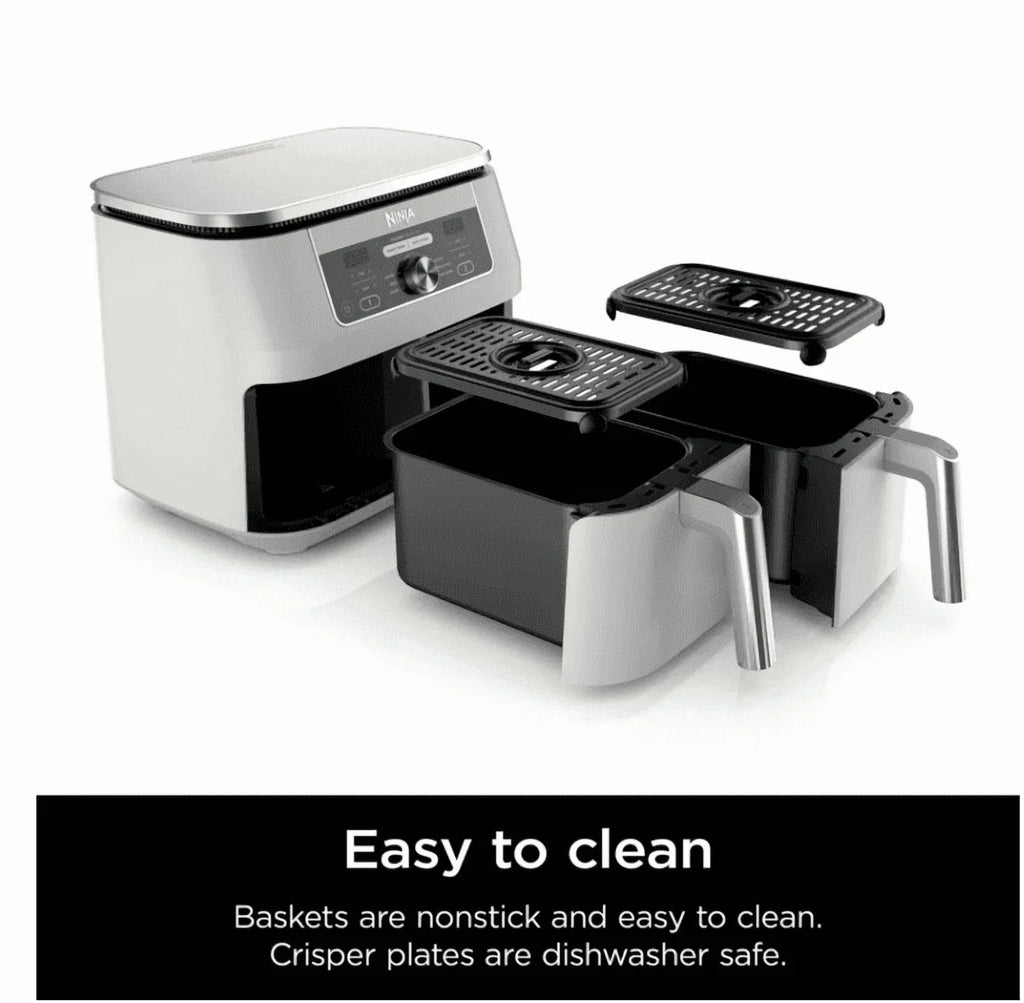 2026 NewNinja Foodi 6-in-1, 8 Quart 2-Basket Air Fryer with DualZone Technology -White