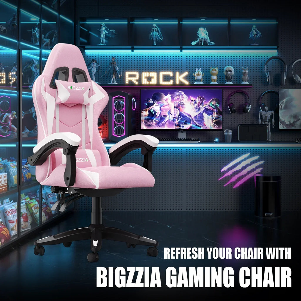 2026 NewBigzzia Gaming Chair Office Chair, Ergonomic Game Chair with Height Adjustable Headrest and Lumbar Support for Adults Teens, Black & White