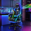 2026 NewRGB Gaming Chair with Speakers Massage Computer Gaming Chair with LED Lights and Footrest High Back Video Game Chair for Adults Blue and Black