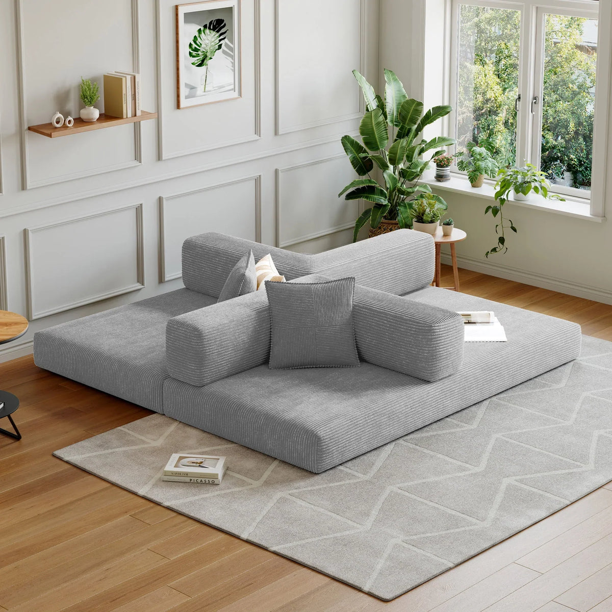 2026 NewConvertible Sleeper Sofa Bed,Compressed Floor Boneless Couch,Modular Modern Corduroy Sofa for Living Room Bedroom -with Fixed-Shape Frame and Support Armrest,Easy Assembly(Green)